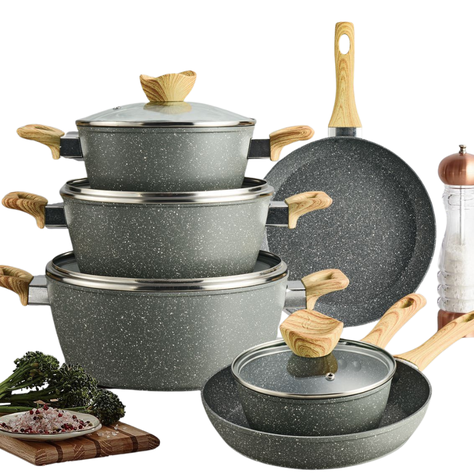 Batería De Cocina 10 Piezas Antiadherente De Piedra Médica-0