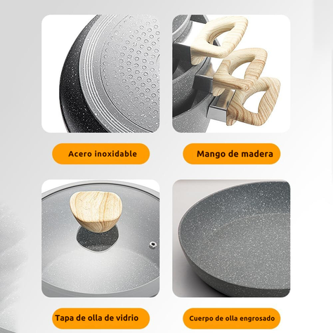 Batería De Cocina 10 Piezas Antiadherente De Piedra Médica-2