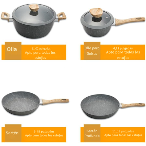 Batería De Cocina 10 Piezas Antiadherente De Piedra Médica-3