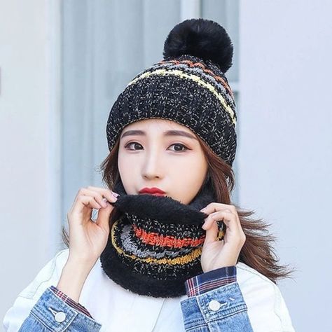 Set Calentador De Gorro Con Bufanda Para Mujer Invierno-1