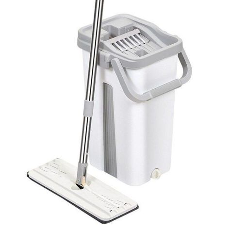 Trapeador Escurridor Mopa Rotativa Gris Con Repuesto-0