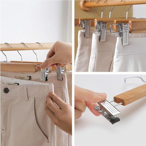 Pack 10 Colgador De Ropa De Madera Pinzas Ajustables Lavandería-3