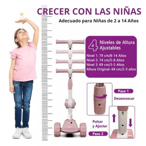 Scooter Monopatín 3 Ruedas Led Musical Plegable Niños Regulable-2