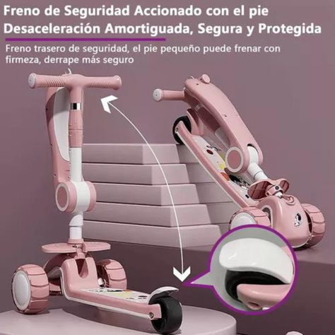Scooter Monopatín 3 Ruedas Led Musical Plegable Niños Regulable-3