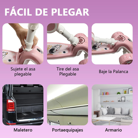 Scooter Monopatín 3 Ruedas Led Musical Plegable Niños Regulable-5