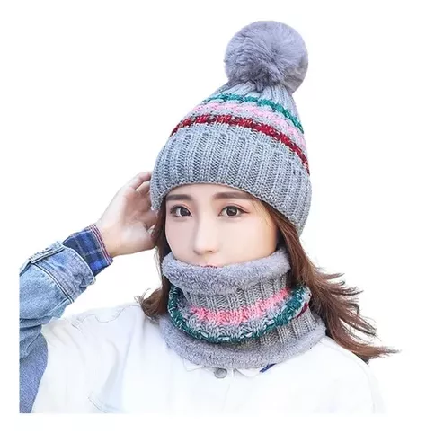 Set Calentador De Gorro Con Bufanda Para Mujer Invierno-0