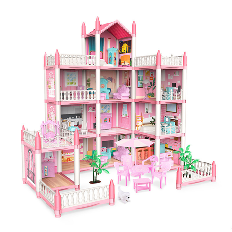 Casa De Muñecas Castillo Rosa Con Mueble Y Decoraciones DYI-0
