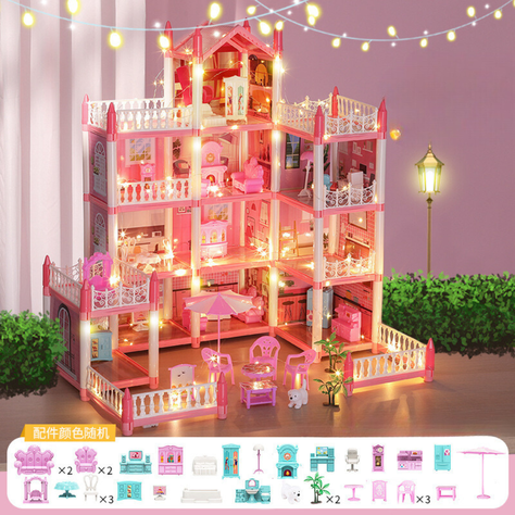 Casa De Muñecas Castillo Rosa Con Mueble Y Decoraciones DYI-3