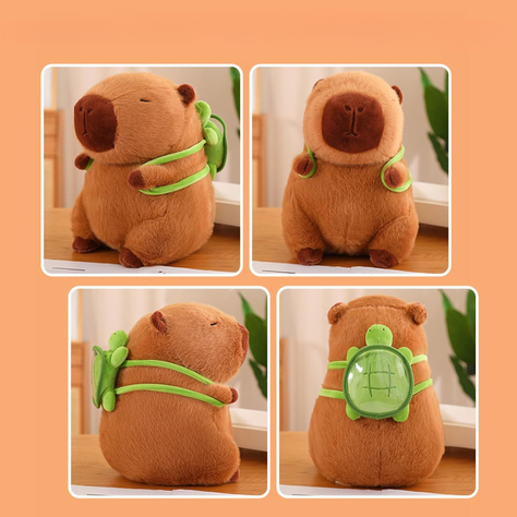 Peluche De Capibara Kawaii Carpincho Mochila Tortuga 30CM-3