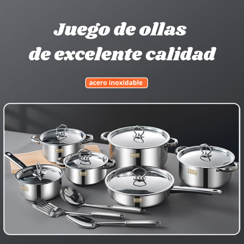 Juego De Ollas Y Sartenes Batería 15 Piezas Acero Inoxidable-1