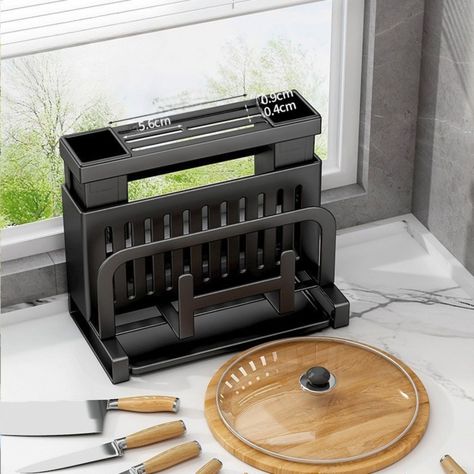 Organizador De Cubiertos Estante Escurridor Tabla de Cortar-2