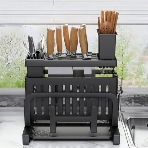 Organizador De Cubiertos Estante Escurridor Tabla de Cortar-5