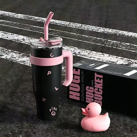 Taza Térmica Con Asa Pink Bombilla 1200 Ml Boca Ancha-1