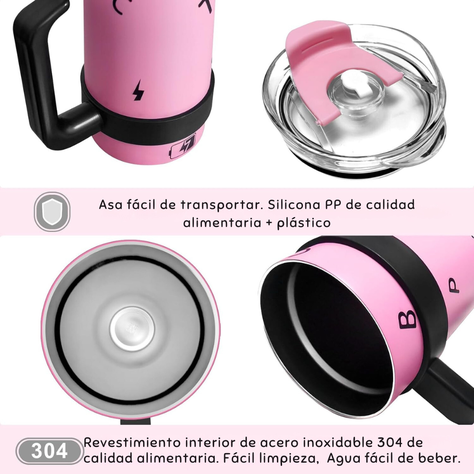 Taza Térmica Con Asa Pink Bombilla 1200 Ml Boca Ancha-3