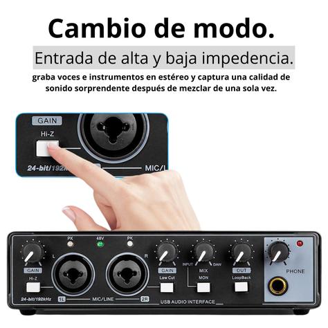 Interfaz De Audio Tarjeta De Sonido Phantom Pc Estudio Mic-2