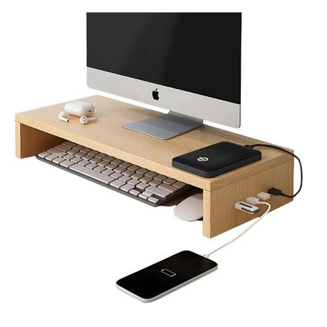 Base Elevador Monitor Soporte Pantalla PC Con Entradas USB-0