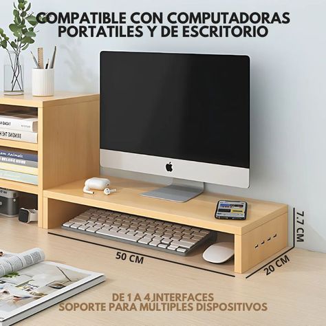Base Elevador Monitor Soporte Pantalla PC Con Entradas USB-3