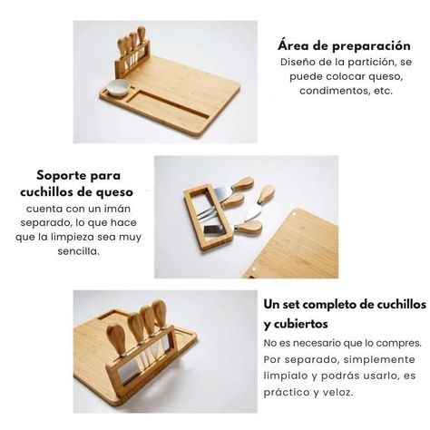 Tabla de Madera Para Picoteo Con 4 Cuchillos-4