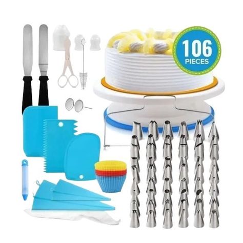Set De Decoración De Reposteria 106 Piezas Base Giratoria 360°-0
