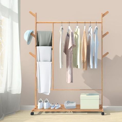 Perchero 100 Cm De Bamboo Con Ruedas Organizador-1