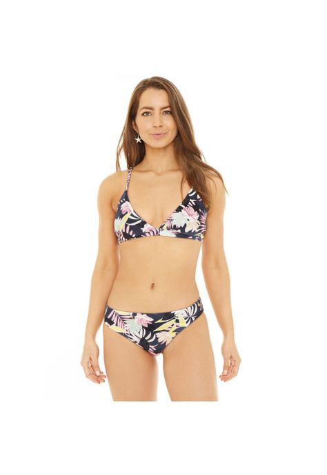 Traje de Baño Bikini Mujer H2O Wear Triangulo Fijo Flores Azul-3
