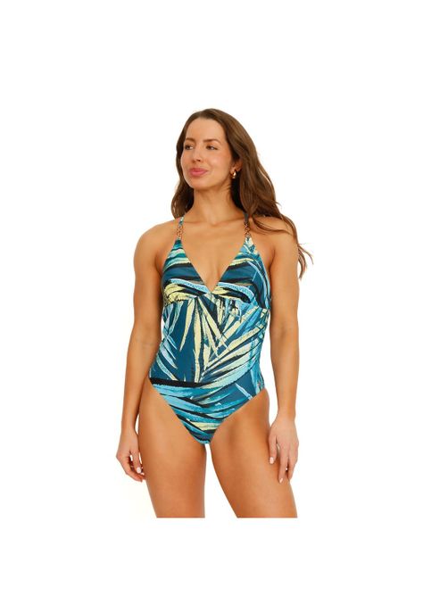 Traje de Baño Mujer Entero Ruby Hojas Azul H2O Wear-1