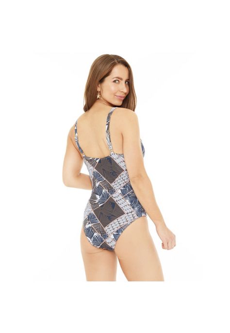 Traje de Baño Entero Mujer H2O Wear Copa Estampado Flores Verde-2