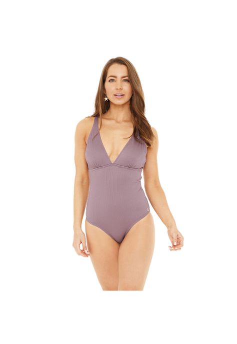 Traje de Baño Entero Mujer H2O Wear HalterTextura Rib Violeta-0