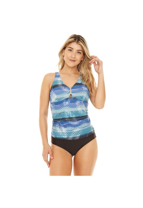 Traje de Baño Tankini Mujer Control Tirantes H2O Wear Turquesa-3