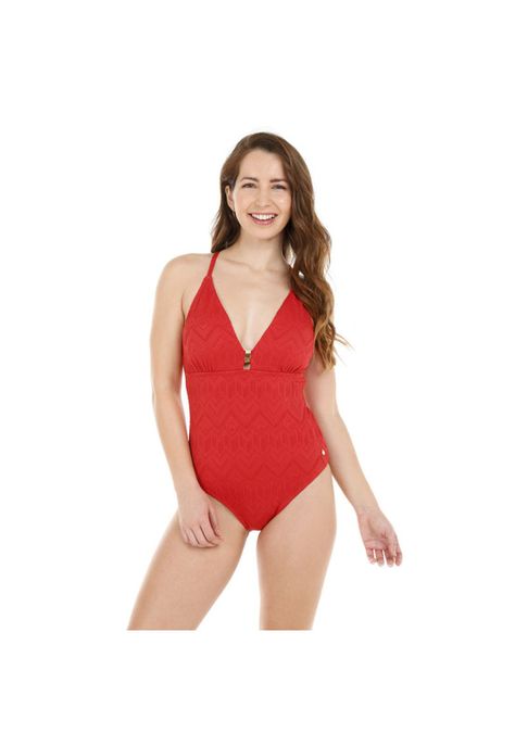 Traje de Baño Entero Mujer H2O Wear Halter Textura Rib Naranjo-0