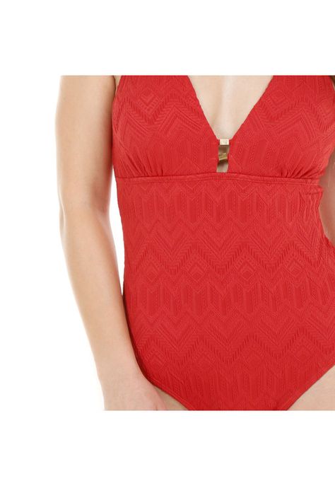Traje de Baño Entero Mujer H2O Wear Halter Textura Rib Naranjo-4