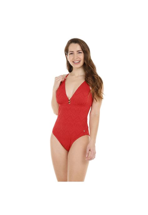 Traje de Baño Entero Mujer H2O Wear Halter Textura Rib Naranjo-5