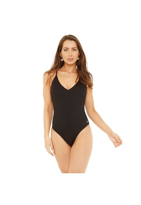 Traje de Baño Entero Mujer H2O Wear Triángulo Textura Rib Negro Pizarra-0