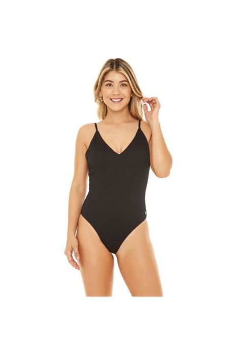 Traje de Baño Entero Mujer H2O Wear Triángulo Textura Rib Negro Pizarra-3