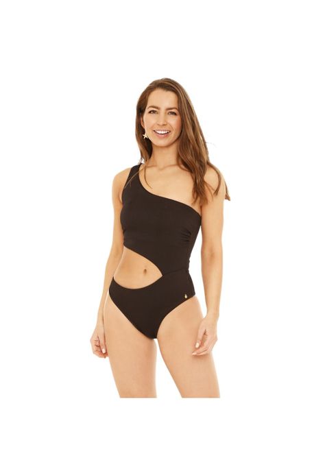 Traje de Baño Entero Mujer H2O Wear Cut Out Textura Negro Pizarra-0