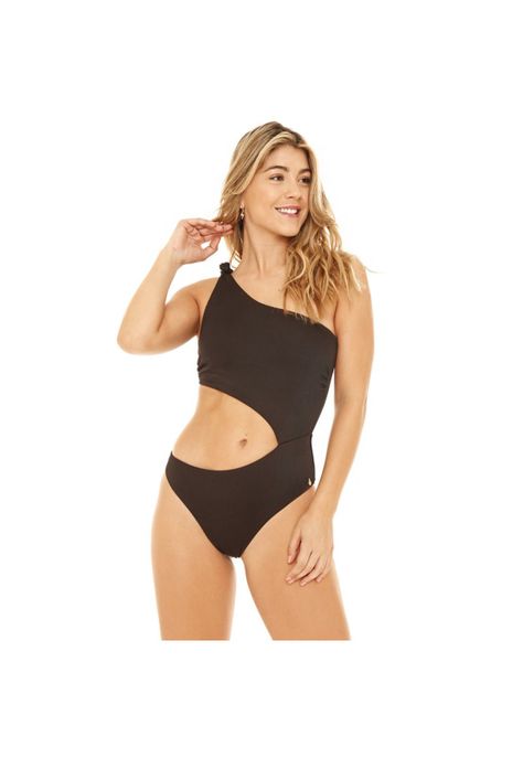 Traje de Baño Entero Mujer H2O Wear Cut Out Textura Negro Pizarra-1