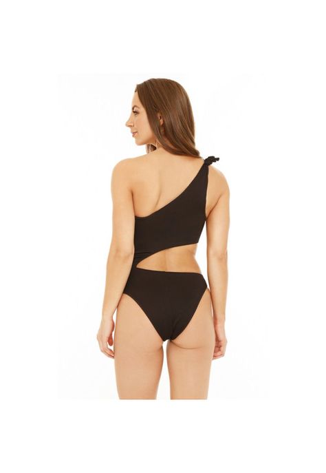Traje de Baño Entero Mujer H2O Wear Cut Out Textura Negro Pizarra-4