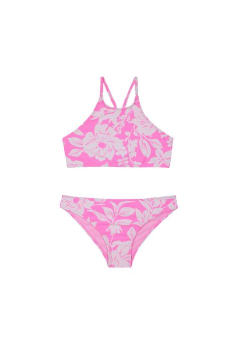 Traje de Baño Bikini UV30+ High Neck para Teens Niña Fucsia-1