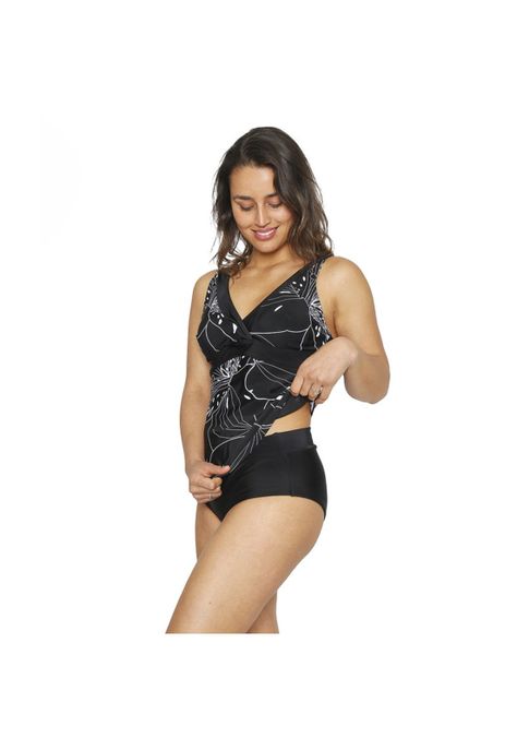 Traje de Baño Tankini Mujer Control H2O Wear Banda Negro Azabache-9