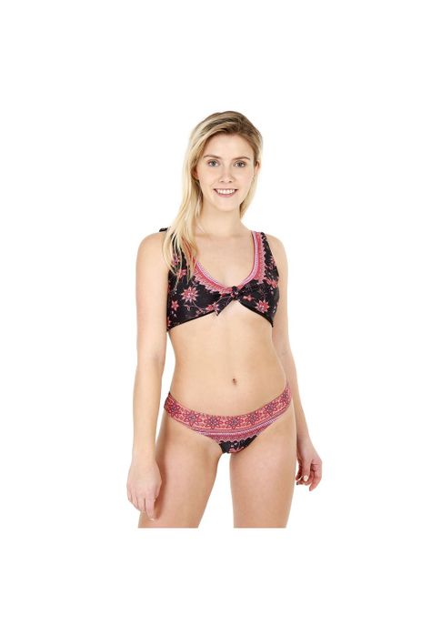 Traje de Baño Top Camiseta para Mujer Negro-0