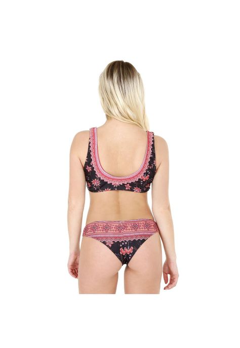 Traje de Baño Top Camiseta para Mujer Negro-1