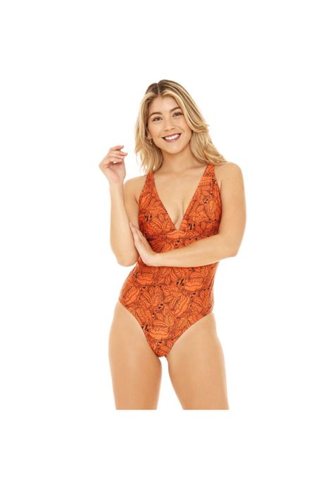 Traje de Baño Entero Mujer H2O Wear Halter Flores Semi Brillo Cobre-0