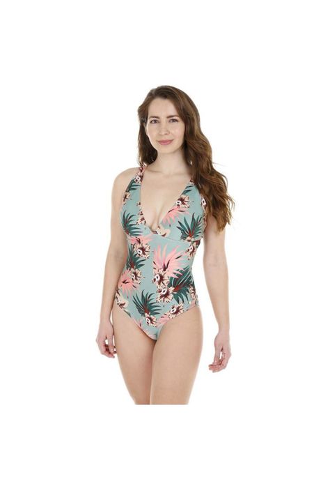 Traje de Baño Entero Mujer H2O Wear Halter Flores Verde-5