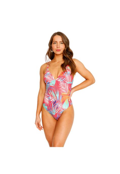 Traje de Baño Entero Estampado para Mujer Rojo-0
