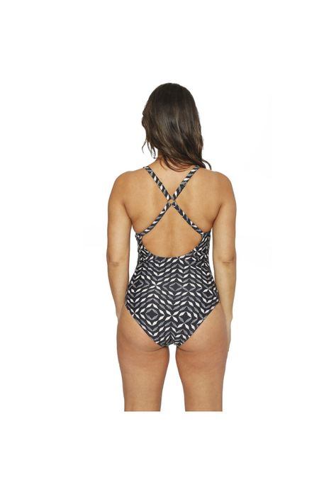 Traje de Baño Entero Mujer H2O Wear Cruzado Estampado Negro Grafito-8