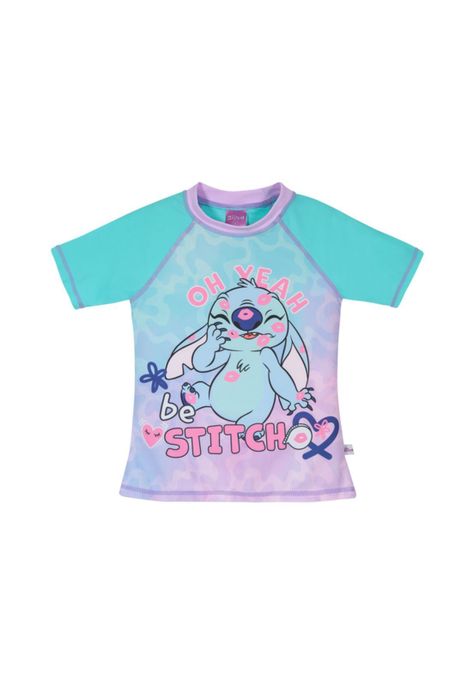 Polera Niña Manga Corta UV 50+ Disney Stitch Celeste-0