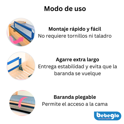 Baranda De Cama Seguridad Bebé Box Spring 150x52cm Rs-80052-4 Gris-2