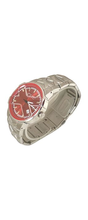 Reloj Análogo Clásico Exté Plateado Esfera Roja-2