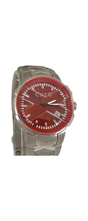 Reloj Análogo Clásico Exté Plateado Esfera Roja-0