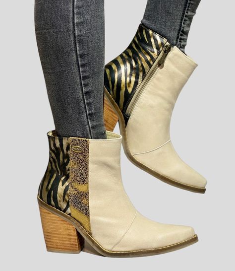 Botin Tati Hueso Cebra Dorado Exotica-1